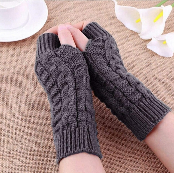 New Dark Grey Arm Warmers Fingerless Gloves - Picture 1 of 3